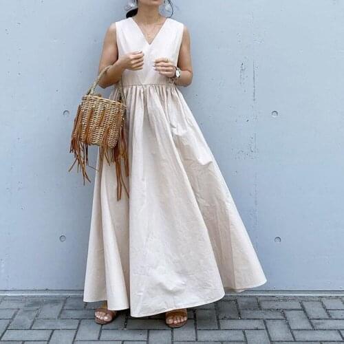 Korea Style Sleeveless Chic Summer Tank Dress Japanese Lazy Cozy Women Casual Long Dress Office Lady OL Work Dress