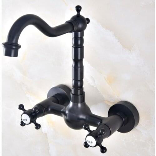 Black Oil Rubbed Antique Brass Double Cross Handles Swivel Spout Kitchen Bathroom Tub Sink Faucet Mixer Water Taps anf464