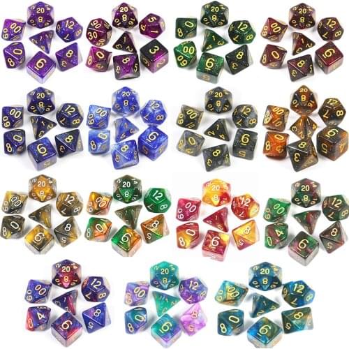 T&G Creative Universe Galaxy Dice Set of D4-D20 with Mysterious Royal Blue Mix Black,Glitter Powder ForTRPG,DND Board Game