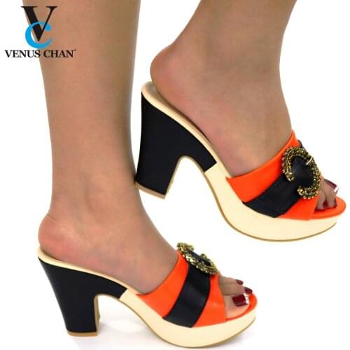 Fashionable New Coming Appliques Shoes Peep Toe Comfortable Square Heels Slipper For Garden Party