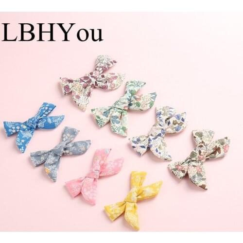 8pcs/lot Handmade Bows Floral Print Hair Clips,School Girls Knotbow Fabric Hair Barrettes,Princess Kids Girls Hair Accessories