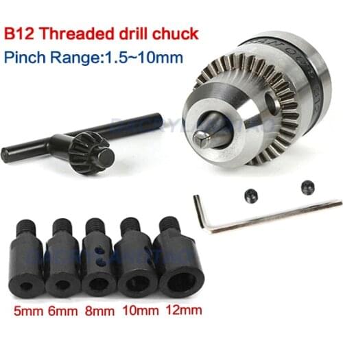 1.5-10MM KeyThreaded Drill Chuck Clip With 5mm/6mm/8/10/12/14mm Hex Shank Rod Chuck Adapter B12 Drill Chuck