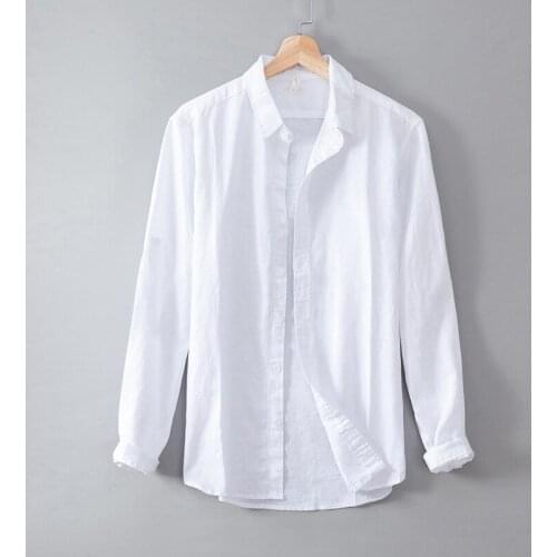 Quality Classic Solid Cotton Linen Shirt Men Long-sleeved Casual Shirts For Men Flax Dress Shirt Male Korean Clothes Tops TS-719