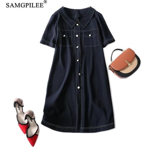 Dresses Summer 2021 Ladies New Korean Style Fashion Peter Pan Collar Bright Line Decoration Design Drape Thin Womens Dress
