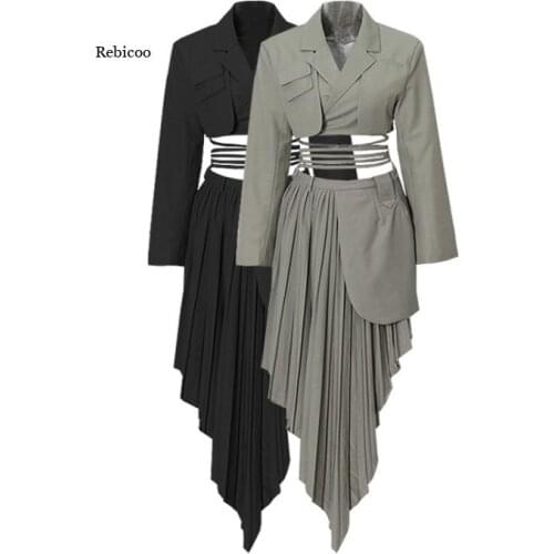 Womens Spring New Two-Piece Suit Jacket, Womens Irregular Short Skirt, Fried Street Fashion Suit