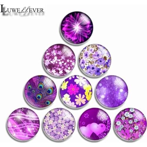 12mm 10mm 16mm 20mm 25mm 30mm 385 Beautiful Purple Mix Round Glass Cabochon Jewelry Finding 18mm Snap Button Charm Bracelet