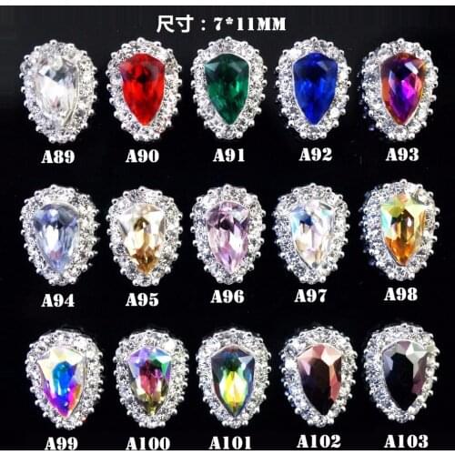 100PCS/Lot 2018 NEW 7*11MM Nail Art Charms Rhinestones Frame Shield Gems 3D Nail Rhinestones Decoration Jewelry DIY Bling