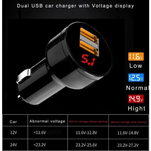 12V/24V Dual Ports 3.1A USB Car Cigarette Charger Lighter Digital LED Voltmeter Power Adapter for Mobile Phone Tablet GPS