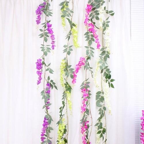 170CM Artificial Wisteria Vine Ivy Garland Plants Foliage Plastic Faux flowers Rattan Wall Outdoor Home Arch Wedding Decoration