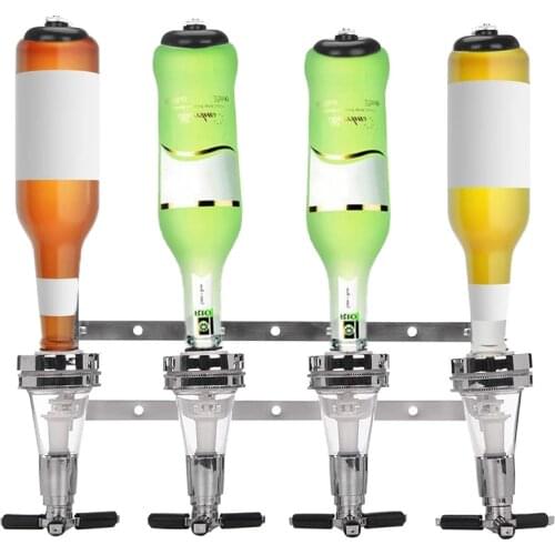 4-Bottle Drink Liquor Dispenser Stand Drinks Spirits Bar Stainless Steel Wall Mount Buffet Pourer Wine Dispenser Barware Sets