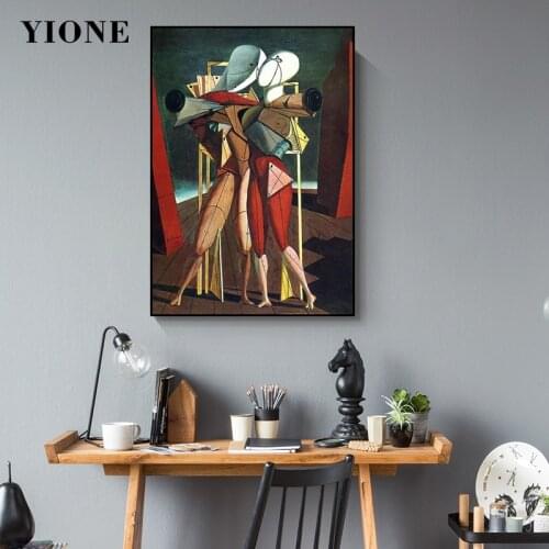Abstract Geometric Wood Doll Woman and Man Oil Painting Retro Famous Art Poster Wall Picture Print Living Room Home Decoration