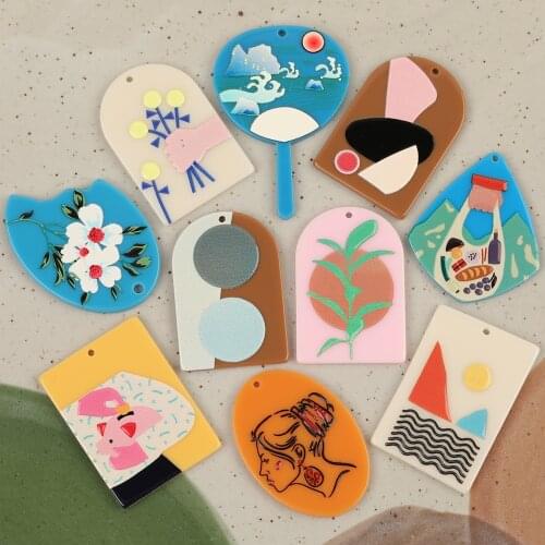 HAOSAW 6Pcs Jewelry Accessories/Painting Effect/DIY Charms/Geometry Shape/Earrings Pendant/Jewelry Findings Components/Hand Made