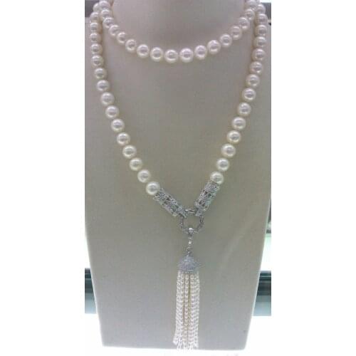 Free shipping wholesale high quality natural AA 9-10mm white freshwater pearl and nice clasp necklace