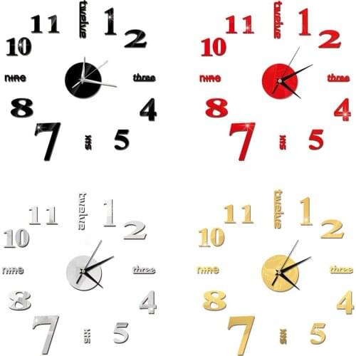 3D DIY Large Wall Clock Modern Design Silent Oversize Digital Clock for Living Room Acrylic Mirror Wall Sticker Home Decor