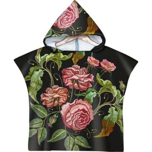 Flowers Embroidery Design Pattern Microfiber Beach Towel For Kid Children Quick-drying Bath Towel Swimming Cloak