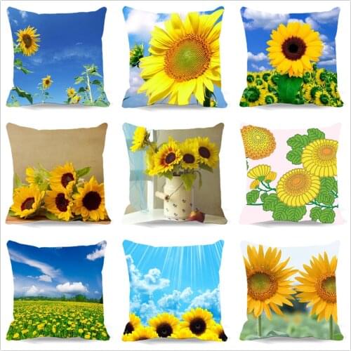 Sofa Car Home Decorative Throw Pillow Case Vintage Cotton Polyester Square Cute European Style Sunflower Cushion Cover