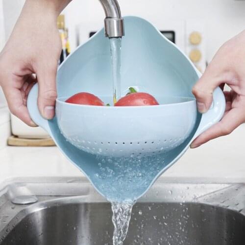 Home Kitchen Double Drain Basket Plastic Washing Fruits Vegetables Storage Basket