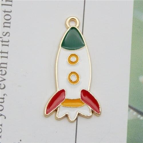Julie Wang 4PCS Enamel Cartoon Rocket Charms Alloy Gold Tone Pendant Bracelet Jewelry Making Accessory