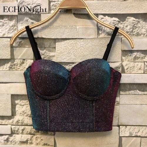Echonight Party Shinny Corset Nightclub Bustier Slim Dance Top Corset Performance Vest Corset Tops To Wear Out Women Bustier