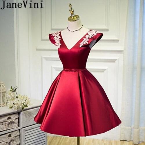 JaneVini 2018 Elegant Satin Homecoming Dresses Short Cap Sleeve White Lace Women Wedding Party Bridesmaid Dress Sukienki Druhna