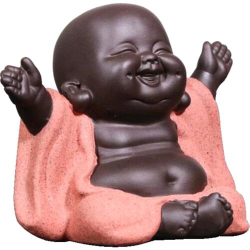 Feng Shui Chinese Smiling Lovely Ceramic Buddha Cute Little Monk Tea Set Maitreya Buddha Decor Tea Play-Laugh often W4353