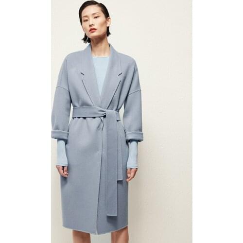Hepburn Purple High-end Double-sided Cashmere Coat Womens Middle and Long 2021 New Woollen Coat Age Reduction