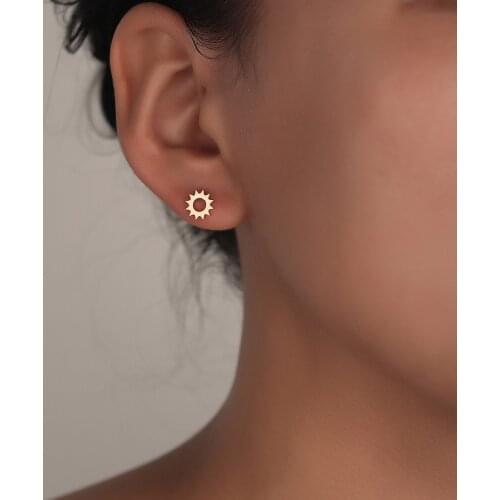 Geometric Minimal Sun Earrings Women Female Sunburst Jewelry Accessories Small Pendant Stud Earrings