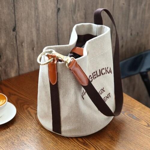 Canvas Bag Womens Ladies Handbags Female 2021 New Korean College Students Button Letter Casual Messenger Bag Bucket Handbag