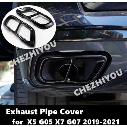 Car Exhaust Pipe Cover For BMW X5 G05 X7 G07 2019-2021 Tail Pipe Trim Stainless Steel Carbon Fiber Look Glossy Black Silver HQ