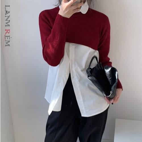 LANMREM Elegant Round Neck Knitted Sweater Women Solid Short Pullover 2021 Autumn Winter Fashion Tide Top Clothing Female 2C2162