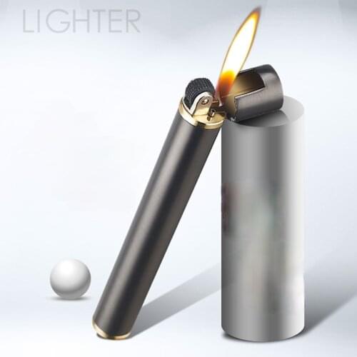 Light Mini Inflatable Lighter Cylindrical Cigarette Lighter Creative Grinding Wheel Open Flame Lighter Smoking Accessories