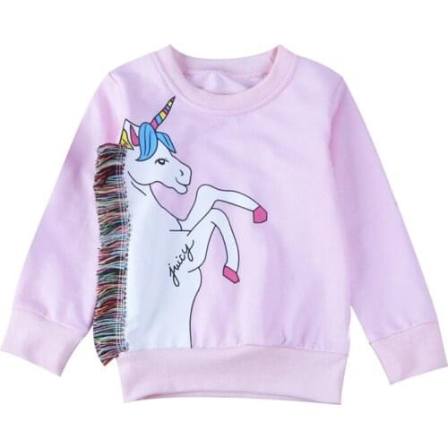 Fashion Kids Girls Autumn Spring Sweatshirt Lovely Horse Warm Cotton Tops Girls Long Sleeve Soft Outfits Clothing 1-7Y