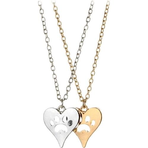 Fashion Loving Heart Hollow Out Paw Claw Pendant Necklace Gold Silver Color Metal Alloy Chain Necklace