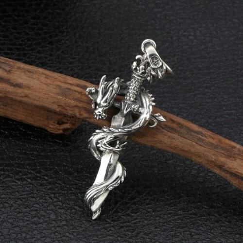 Wholesale S925 Sterling Silver Black Vintage Thai Silver Personality Cross Dragon Men And Women Pendant