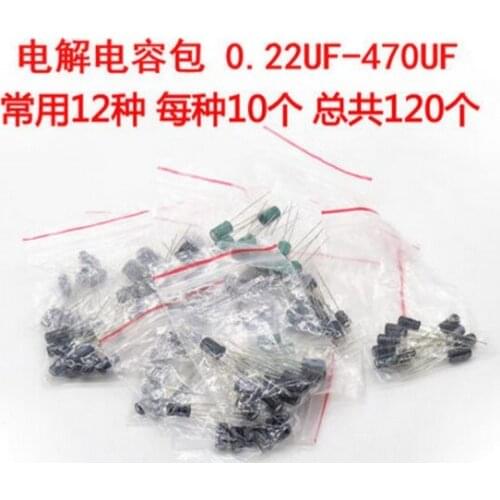 120pcs 1set of 120pcs 12 values 0.22UF-470UF Aluminum electrolytic capacitor assortment kit set pack