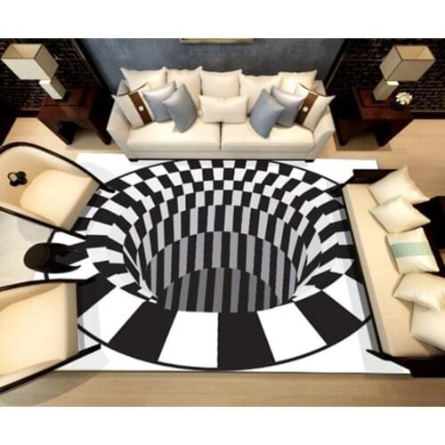 3D Non-slip Swirl Print Optical Illusion Floor Mat Carpet Rug White Black Abstract Geometric for Home Doormat Living Bedroom