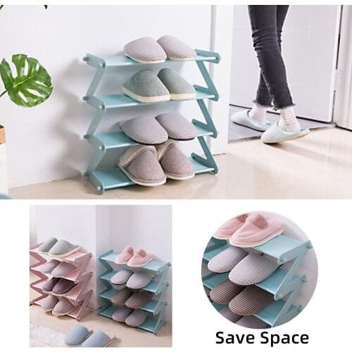 New 4-layer Stainless Steel Shoe Rack DIY Z-Shape Hallway Cabinet Organizer Living Room Bookshelf Stand Sundries Holder