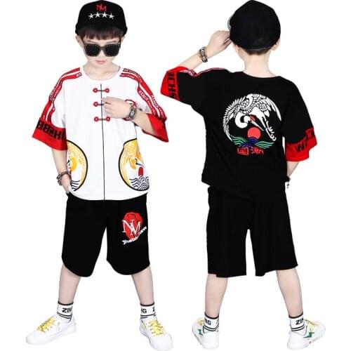 2020 NEW Summer Boys Hip Hop Clothes Sets Dancing Children Clothing Kids Short Two Piece Set Kimono print Set Size 4-12Y