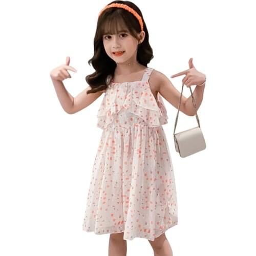 Girls Dress Floral Pattern Party Girl Dress Casual Style Dress Kids Summer Girls Clothing 6 8 10 12 14