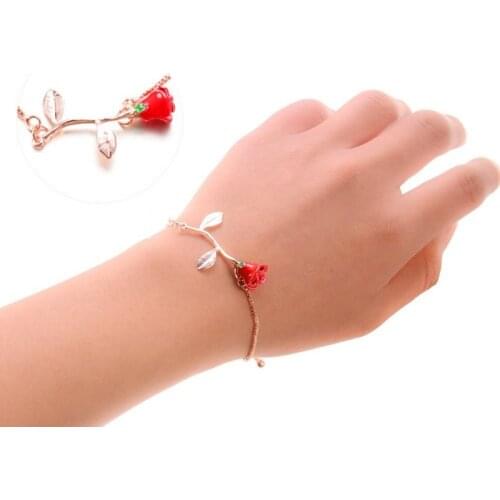 Gift for girlfriend Bracelet Red Rose Simple Bracelet for Valentines Day Souvenir Wedding Present Favor Party 2020 Hot Sale