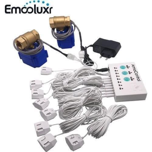Wired Water Leak Detector Alarm System with 2pcs DN15 Motor Valve Taps Close Water Resource Automatically