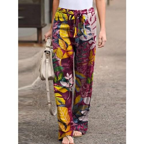 Plus Size 5XL Spring Summer Pants Women Casual Printed Trousers Elastic Waist Pantalon Palazzo Female