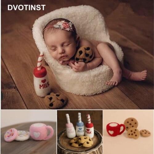 Dvotinst Newborn Baby Photography Props Handmade Wool Creative Milk Cookeis Donuts Dessert Accessories Studio Shoots Photo Props