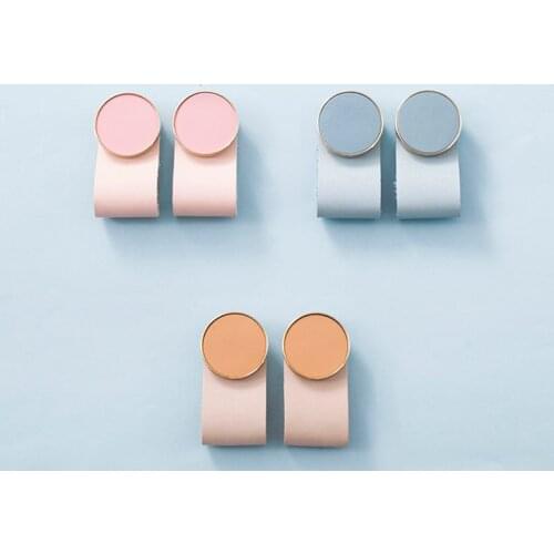2 pcs Leather + Brass Cabinet Knob Handle Nordic Style Closet Handles for Children Wardrobe Drawer Pulls Dresser Pull Hardware