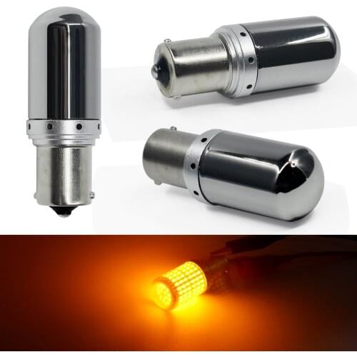 S25 T20 7440 W21W Hidden LED Bulb Chrome Amber 144 smd CanBus No Error 1156 BA15S P21W PY21W lamp Turn Signal Light No Flash 1pc