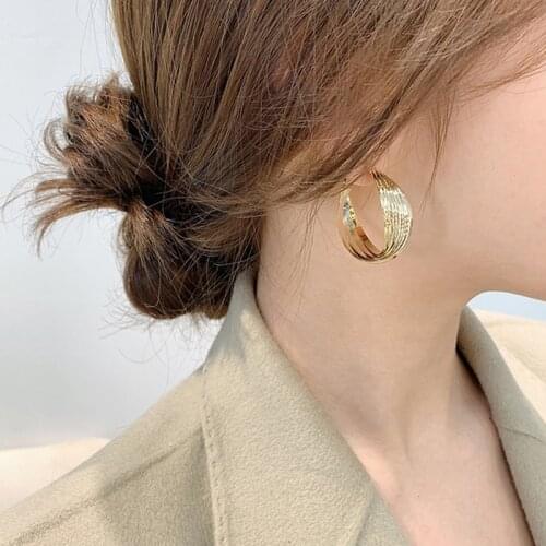 Golden Big hoop Earrings Korean Geometry Metal Gold Earrings For women Female Retro Drop Earrings 2020 Trend Fashion Jewelry