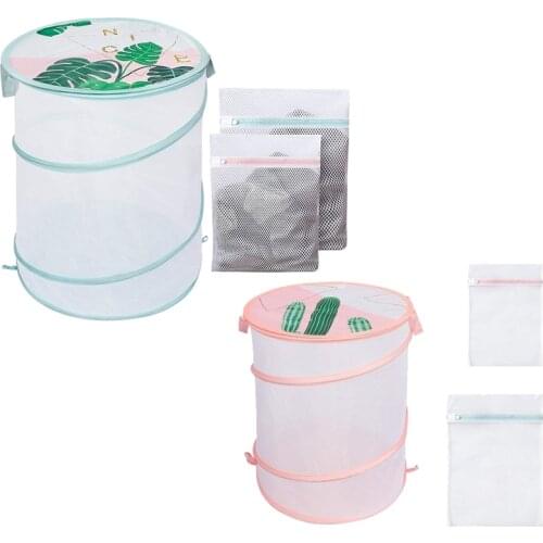 Mesh Collapsible Laundry Basket with Lid,Dirty Hamper with 2 Mesh Laundry Bags,Portable,for Bedroom,Bathroom