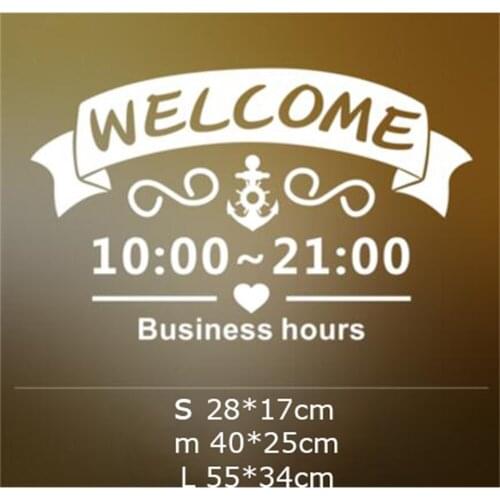 Cute door glass window welcome sticker custom business time open close working hours sticker decoration wall sticker