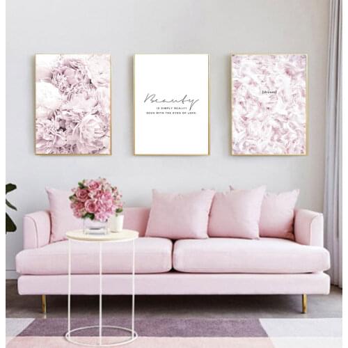 Nordic Decoration Pictures Modern Home Decor Scandinavian Style Pink Flower Feather Canvas s and Prints Wall Art Painting