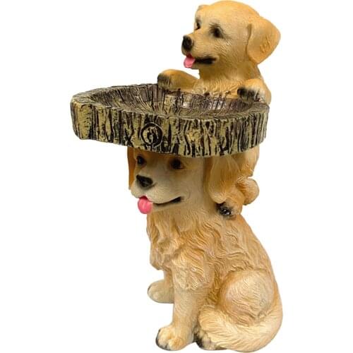 Bird Bath Statues Feeder Antique Dog Figurines Sculpture for Ornament Small Planter Outdoor Patio Garden Decoration Yard Art